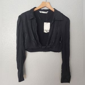 Zara Collared Long Sleeve Crop Top